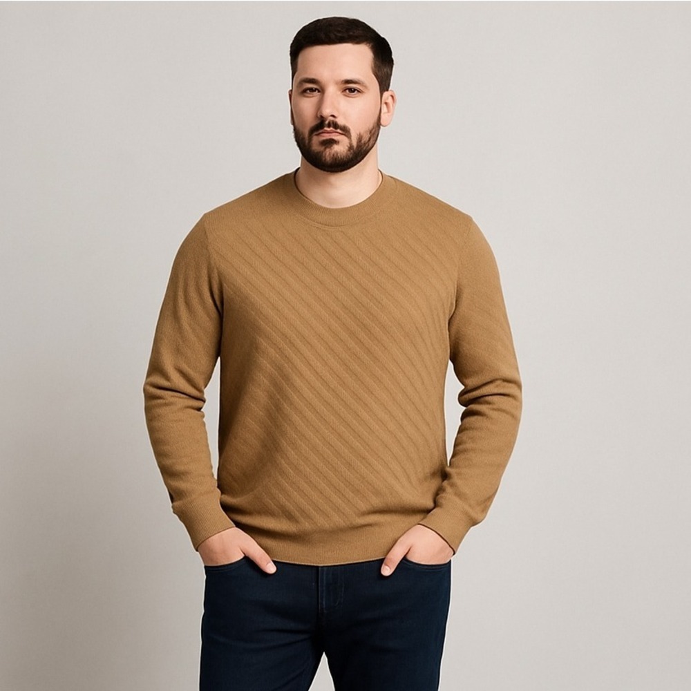 BOSS Hugo Boss Men's XXL Camel Tan Textured Knit Sweater Crewneck‎ Pullover